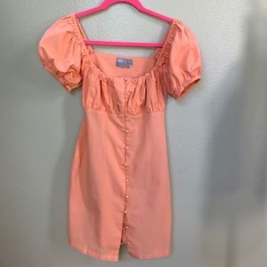 ASOS puff sleeve cotton linen coral dress